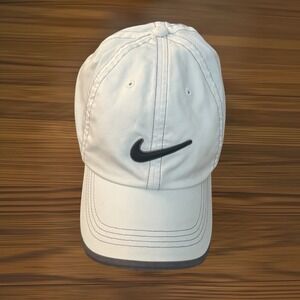 Vintage Nike Golf Hat Cap Strap Back White Blue Gray Embroidered Swoosh Logo